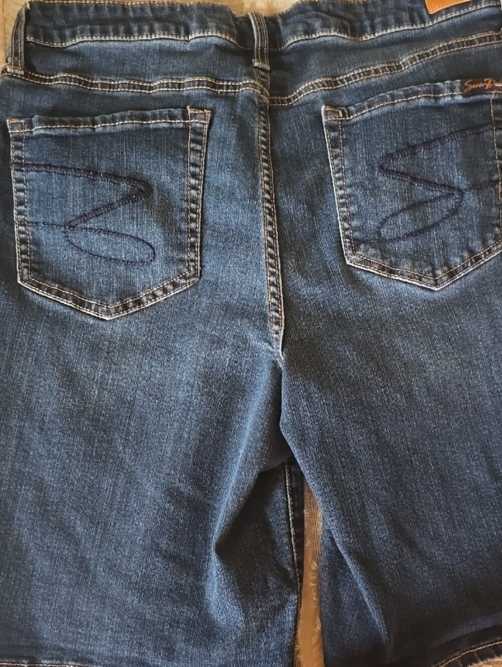 Seven7 Indigo Blue Denim Shorts with Tan Accent - Picture 5 of 8